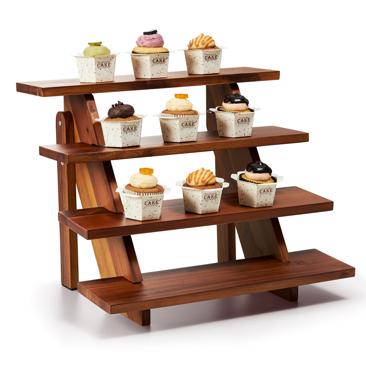 Tidita Acacia Wood Cupcake Display Stand - 4 Tiered Riser for Vendors Organizer - Wooden Cupcake Cookie Stands for Dessert Decorative Tables - Appetizer Serving Shelves Farmhouse at Party Wedding Tidita