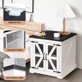 Decofy Farmhouse End Table with Storage Cabinet, 24" Large Sofa Side Table, Industrial Farmhouse Side Table for Living Room, Square Top with Power Outlet, Adjustable Shelves(White) Decofy