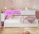 BTHFST Corner Bed Frame with Charging Station & Led Lights, Twin Bed Frame with 8 Storage Drawers & Bookcase, Twin Daybed with Storage Headboard for Kids Guests, White BTHFST