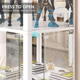 Corner Display Cabinet with Glass Doors, 68" Display Case with LED Lights, 4-TierCurio Cabinets for Collectibles/Toys/Books, Mirrored Storage Cabinet, White Dystler