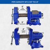 Yost Vises 750-DI Multi-Jaw Rotating Vise System | 2 in 1 Multipurpose Bench and Pipe Vise | Secure Grip with Swivel Base | Made with a Combination of Ductile Iron & Hardened Steel | Large, Blue Yost Tools