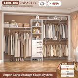 Armocity 120 Inches Closet System, 10FT Walk In Closet Organizer with 3 Shelving Towers, Heavy Duty Clothes Rack with 3 Drawers, Built-In Garment Rack, 120" L x 16" W x 75" H, Max Load 1300 LBS, White armocity