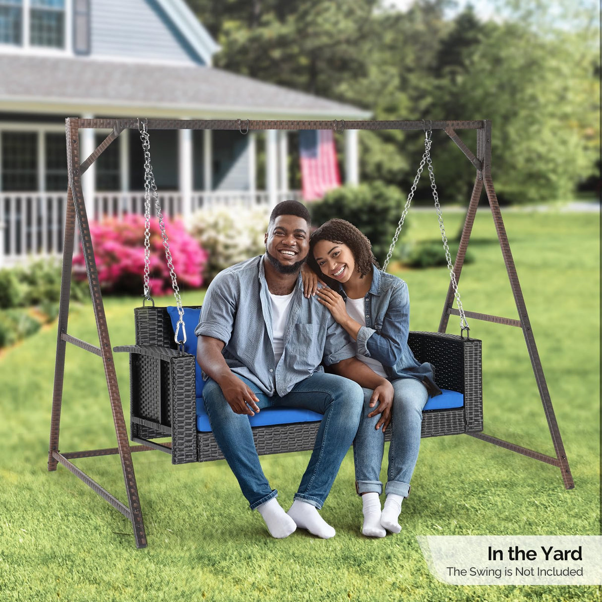 VINGLI Upgraded 7 FT Rattan Porch Swing Frame, Heavy Duty 1200 LBS Weight Capacity Swing Stand for Outdoors, Brown VINGLI