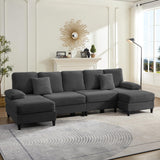 ijuicy U Shaped Sofa Couch with Double Chaises, 112" Sectional Sofa with Sleepable Armrest, 4 Seat Couch with Chaises, Sectional Couches for Living Room, Apartment (Corduroy, Dark Grey) ijuicy