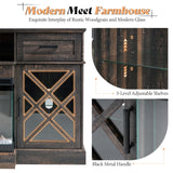 AMERLIFE Farmhouse LED Fireplace TV Stand with 3-Sided Glass Fireplace, 70" Large Entertainment Center for TVs up to 80", Rustic TV Console with Glass Door Storage for Living Room, Dark Oak Wood AMERLIFE