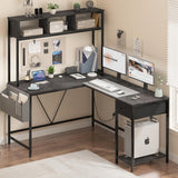 Yoobure L Shaped Desk Gaming Desk with LED Strip & Power Outlet, Reversible L-Shaped Computer Desk with Storage Shelf & Drawer, Corner Desk with Storage Bag, 2 Person Home Office Desk, Gray Yoobure