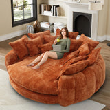 81” Oversized Upholstered Sofa Bed, Round Chaise Lounge Chair Indoor, Fluffy Plush Chaise Lounge, Modern Chenille Cloud Couch with Deep Seat, Comfy Bean Bag Chiar for Living Room Apartment, Orange BEQAI
