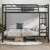 HKOLIE Full Over Full Bunk Bed, Metal Bunk Bed Frame Heavy Duty Bunk Beds Loft Bed Frame with Ladder and Guardrail Metal Slats No Box Spring Required for Adults Teens, Black HKOLIE