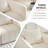 66'' Boneless Corduroy Loveseat Sofa, 2 Seater Tufted Deep Seat Couch with Rounded Armrest, Upholstered Cloud Couch for Living Room, Bedroom, No Assembly, White WUTUTUEE