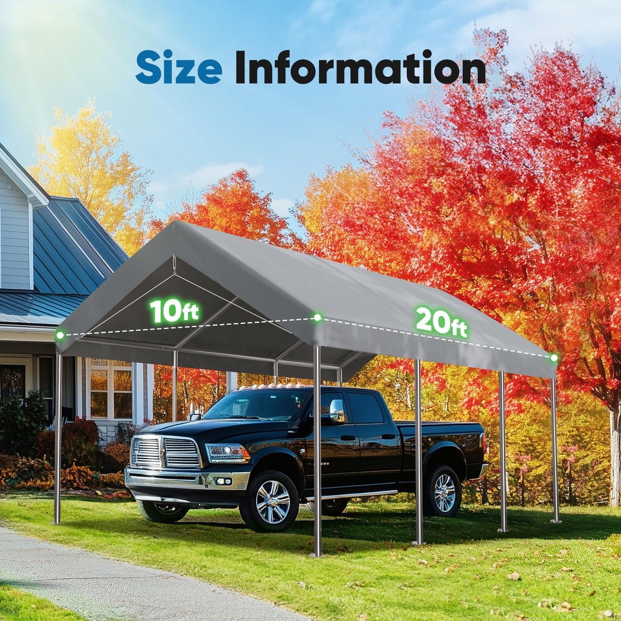 ADVANCE OUTDOOR Replacement Top Cover Tarp for 10x20 ft Carport Canopy with Ball Bungees, Gray, One Roof Only ADVANCE OUTDOOR