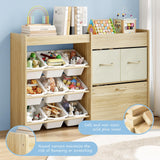 Toy Storage Organizer for Kids, 9-Bin Toy Organizer with 2-Drawers,Movable Toy Chest and Top Rack, Multifunctional Kids Bookshelf and Toy Storage for Living Room, Playroom, Bedroom, Nursery, White EXPERLAM