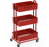 Simple Houseware Heavy Duty 3-Tier Metal Utility Rolling Cart, Red Simple Houseware