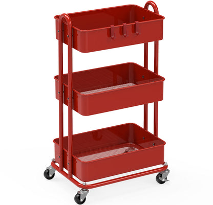 Simple Houseware Heavy Duty 3-Tier Metal Utility Rolling Cart, Red - WoodArtSupply