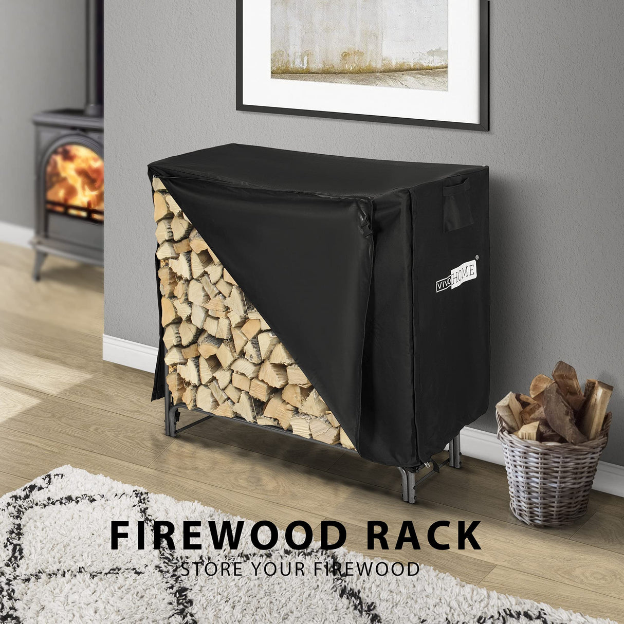VIVOHOME 4ft Heavy Duty Indoor Outdoor Firewood Storage Log Rack and Cover Combo Set with Zipper VIVOHOME