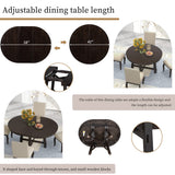 Harper & Bright Designs Round Kitchen Dining Table Set for 4, 5 Piece Farmhouse Wood Round Extendable Dining Table & 4 Upholstered Dining Chairs, Espresso (ST000074AAP-MZJ) Harper & Bright Designs