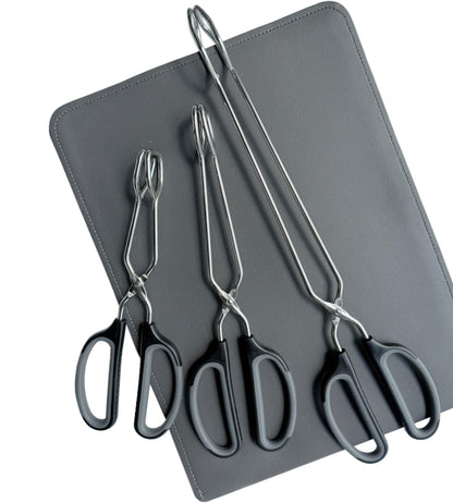 HINMAY Stainless Steel Scissor Tongs Cooking Tongs Set, Set of 3 (Black Handle, 10" 12" 16")