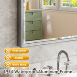 QueenFun 48 x 30 Silver Bathroom Mirror, Large Beveled Silver Bathroom Vanity Mirror, Shatterproof Silver Rectangle Mirror, Silver Metal Framed Mirror for Bathroom Wall, Anti-Rust(Vertical/Horizontal) QueenFun