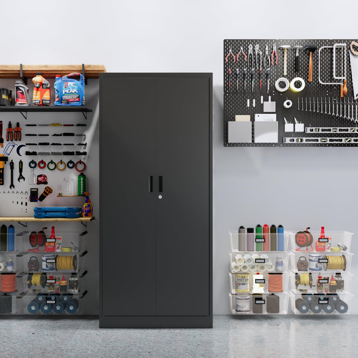 CJF Locking Storage Cabinet with 5 Adjustable Shelves, Metal Storage Cabinet, Garage Storage Cabinet for Home Office, Utility Room, School, Warehouse CJF