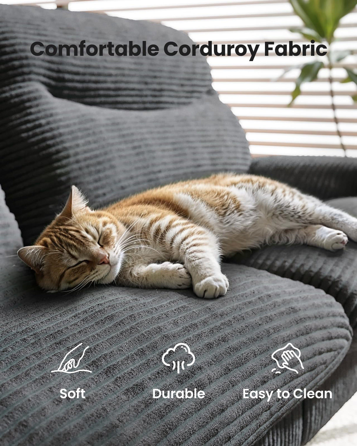 Futon Sofa Bed, 3-in-1 Futon Couch w/Adjustable Backrest & Armrests, Corduroy Convertible Sleeper Sofa Bed, Folding Sleeper Recliner w/Removable Cushion for Apartment, Living Room, Office(66in, Grey) AMADA HOMEFURNISHING