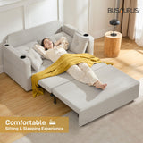 Busaurus 3 in 1 Convertible Sofa Bed, 56" Full Size Loveseat Sleeper Sofa Couch Bed, Sleeper Sofa Bed with Storage Pocket, USB, Comfy Pull Out Sofa Bed for Living Room, Bedroom, Small Space, Beige Busaurus