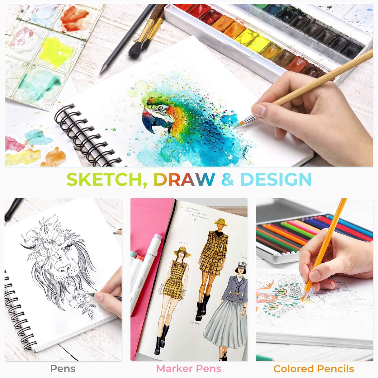 Ohuhu Mix Media Pad, 8.3"x8.3" Mixed Media Art Sketchbook, 120 lb/200 GSM Heavyweight Papers, 62 Sheets/124 Pages, Spiral Bound Mixed Media Paper Pad for Acrylic, Painting Christmas Gift Ohuhu