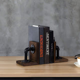 MyGift Dark Brown Industrial Pipe & Rustic Wood Bookends, Set of 2 MyGift