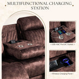 Neptane Power Reclining Sofa Set with Adjustable Headrest, Electric Reclining Sofa and Loveseat with USB/Type-C Ports, Reclining Living Room Set for Home Theater(Brown, Loveseat+Sofa) Neptane