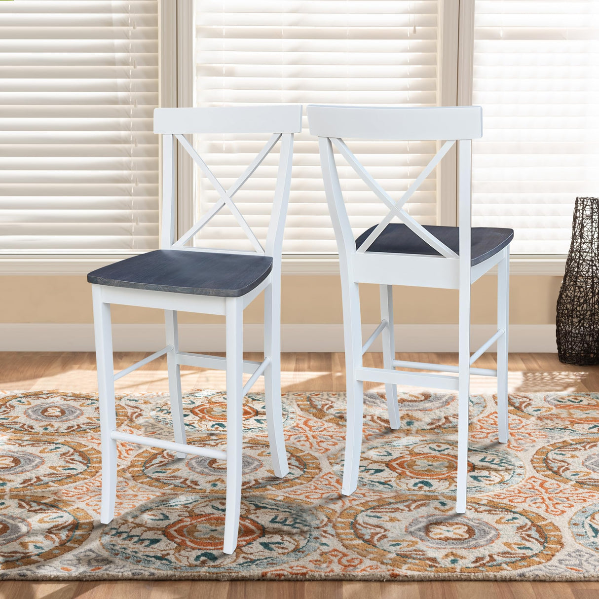 IC International Concepts X-Back BarHeight Stool-30 Seat Height Stool, 30 Inches, White/Heather Gray IC International Concepts
