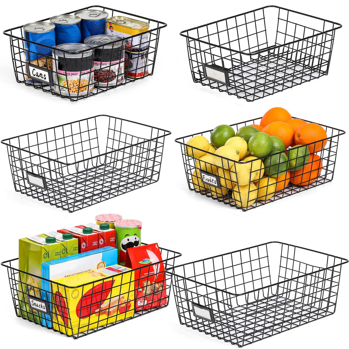 6 Pack Wire Baskets for Pantry Organization and Storage, Kitchen Organizer, 2 XXLarge & 2 XLarge & 2 Large VITEVER