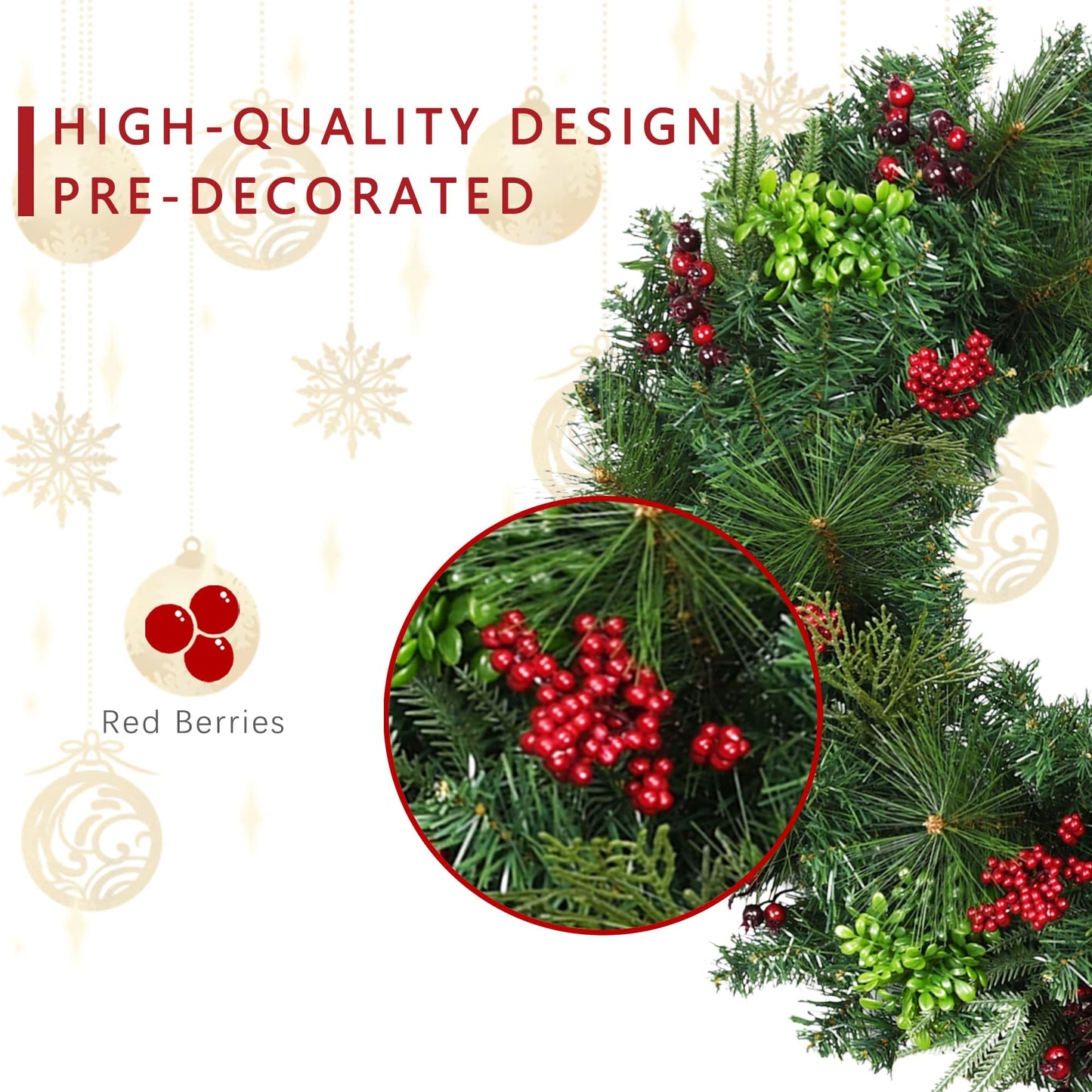 Jeco 32" Christmas Wreath with Berries, Multicolor, (CHD-F041)