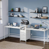GYIIYUO 94'' Two Person Desk with Charging Station, Long Desk with 3 Fabric Drawers and Printer Shelf, Double Computer Desk, 2 Person Writing Study Table Workstation for Home Office, White GYIIYUO