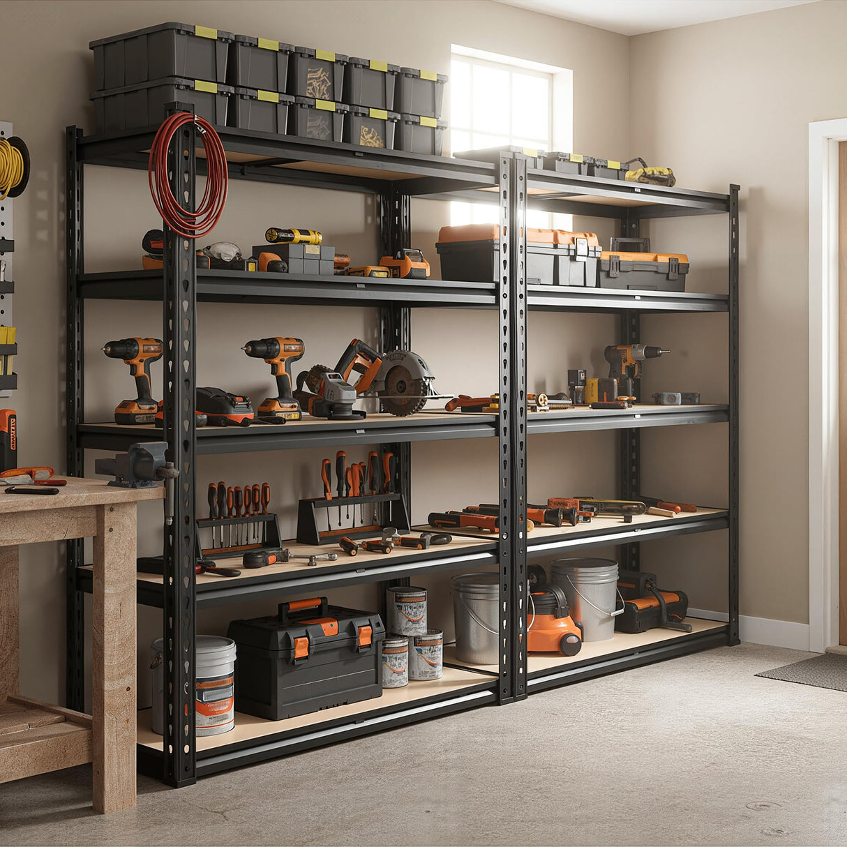 REIBII Set of 2 Garage Shelving, 2015LBS Adjustable Metal Shelving, 5 Tier Storage Shelves for Garage, Pantry, Kitchen, Basement 72.1" H x 35.54" W x 15.75" D Heavy Duty Shelving Unit REIBII