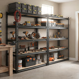 REIBII Set of 2 Garage Shelving, 2015LBS Adjustable Metal Shelving, 5 Tier Storage Shelves for Garage, Pantry, Kitchen, Basement 72.1" H x 35.54" W x 15.75" D Heavy Duty Shelving Unit REIBII