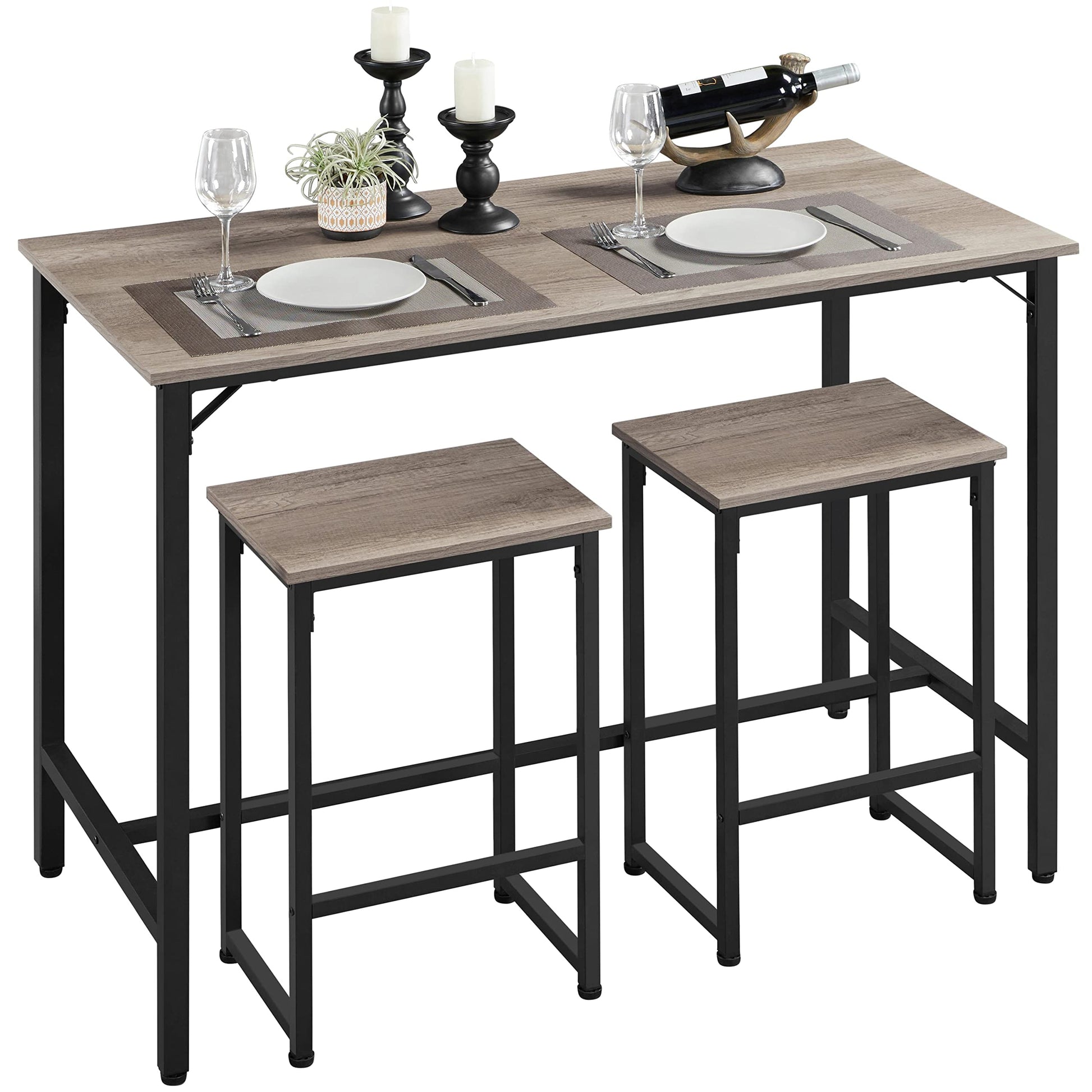 Yaheetech 3 Piece Industrial Bar Table Set with Backless Stools - Stylish Counter Height Kitchen Furniture for Small Spaces - WoodArtSupply