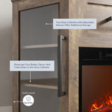 BELLEZE 43" Corner TV Stand with 18" Electric Fireplace Heater for TVs up to 43", Modern Corner Wood Entertainment Center with Glass Door Storage Cabinets - Dale (Rustic Oak) BELLEZE