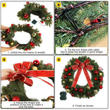 Juegoal 21 Inch Pre-Lit Christmas Wreath with Metal Hanger, Lighted Xmas Folded Wreath with 60 LED Lights, Red Bow and Colorful Balls, Battery Operated & Timer for Outdoor Home Window Wall Front Door Juegoal