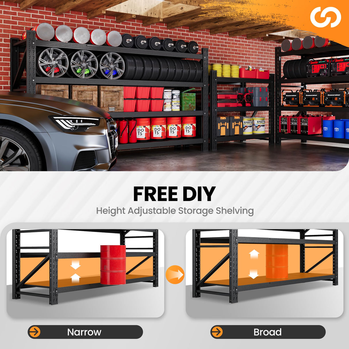 68” W Metal Shelf Heavy Duty, 8000LBS Metal Garage Shelving Units, 4 Tier Storage rack shelves, Steel Industrial Shelving , Adjustable Standing Shelf for Basement/Warehouse 68"W x 24"D x 64"H, Black AFAIF