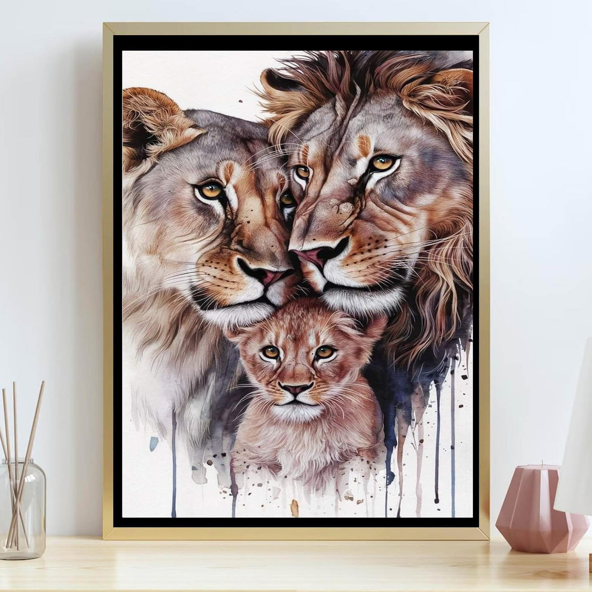 GMETINC 5D Diamond Painting Kits for Adults, Lion Family Diamond Art Kits for Adults Beginner, DIY Full Drill Diamond Dots Paintings with Gem Art and Crafts Home Wall Decor 12 * 16inch GMETNIC