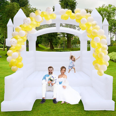 FINCOME White Bounce House, 13x13ft Inflatable Bounce House with Blower, Commercial Bounce Castle Large Bouncer Jumping Bouncy House for Kids Adults Wedding Birthday Party Celebrations Indoor Outdoor FINCOME