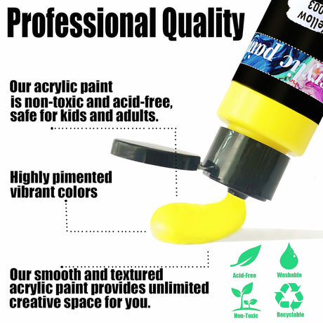 Acrylic Paint Set 76 PCS of 64 Colors 2fl oz 60ml Bottles with 12 Brushes,Non Toxic 64 Colors Acrylic Paint No Fading Rich Pigment for Kids Adults Artists Canvas Crafts Wood Painting Huestry
