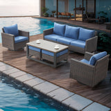 Rilyson Patio Furniture Swivel Chiars Set - 6 Piece Wicker Outdoor Patio Conversation Set with Rattan Rocking Glider Chair,Ottoman Sofa and Coffee Table for Porch Deck Garden(Brown/Blue) Rilyson