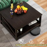 DWVO Coffee Tables with Storage, Farmhouse Coffee Table for Living Room, Square Coffee Table 2-Tier Center Table with Open Storage Shelf, Wood Small Cocktail Table, Espresso DWVO