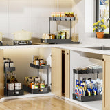 Delamu 2 Pack Under Sink Organizers and Storage, 2 Tier Pull Out Bathroom Cabinet Organizer, L-Shape Black Under Bathroom Kitchen Sink Organizer with Drawer for Under Sink Storage Organizer Delamu