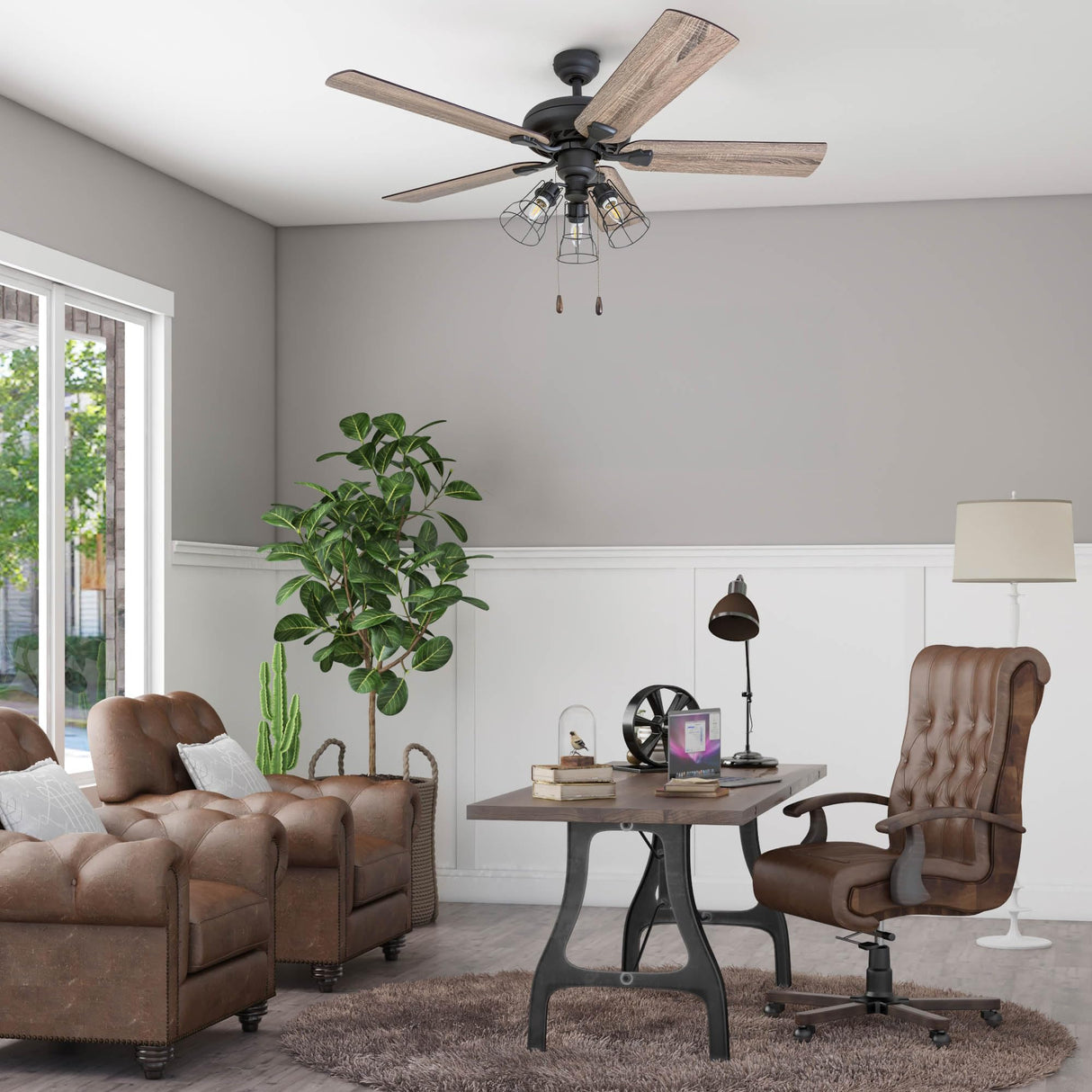 Prominence Home Lincoln Woods, 52 Inch Industrial Style LED Ceiling Fan with Light, Pull Chain, Three Mounting Options, 5 Dual Finish Blades, Reversible Motor - 50581-01 (Bronze) Prominence Home