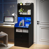 EnHomee Tall Nightstand with USB Ports, 20-Color LED Lights & 2 Drawers - Black Farmhouse Design EnHomee