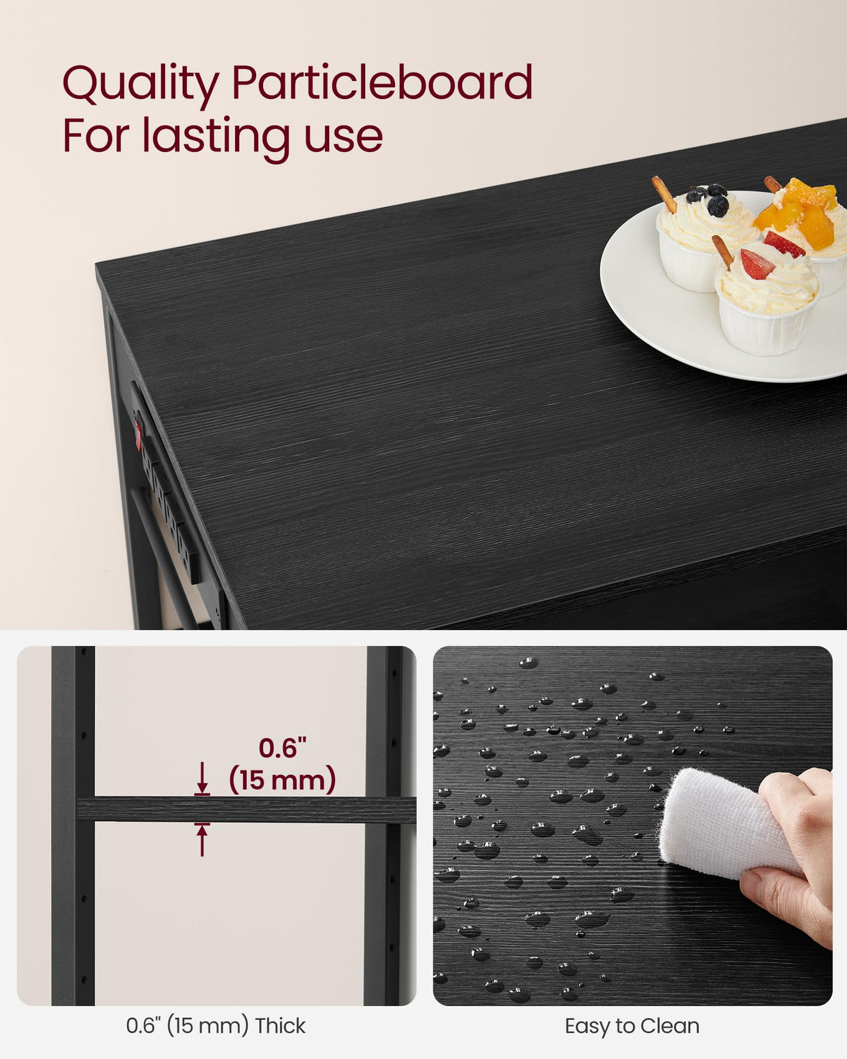 VASAGLE Baker's Rack, Coffee Bar Stand with Charging Station, Storage Shelves, Pull-Out Wire Basket, Table for Microwave, Kitchen, Charcoal Gray UKKS036B22, 15.7 x 35.4 x 35.6 Inches VASAGLE