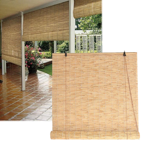 QHDPKU Outdoor Bamboo Blinds Roll Up Woven Reed Shades Waterproof Matchstick Roller Curtain for Window Patio Gazebo Restaurant, Breathable, 24" 30" 32" 40" 46" 54" 60" 72" Wide Cordless QHDPKU