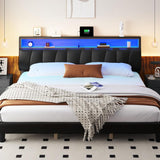 YITAHOME King Size Bed Frame, LED Bed Frame with Storage Upholstered Headboard, Platform Bed with Outlet & USB Ports, No Box Spring Needed, Easy Assembly, Black YITAHOME
