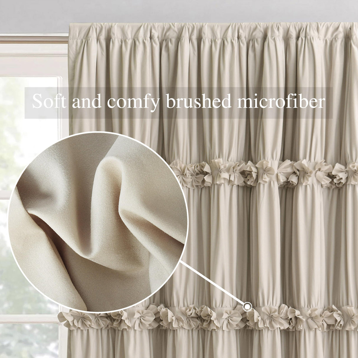 Homechoice Decor Thermal Insulated Blackout Window Curtains, 52" W x 96" L x 2 Panels, Boho Ruched Window Treatments with 3 Rows of Butterfly Flowers, Rustic Rod Pocket Drapes for Room, Camel (LQ-30) Homechoice Decor