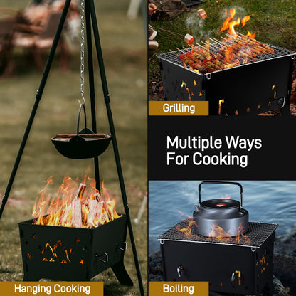 Odoland Camping Grill Portable Folding Charcoal Grills Backpacking BBQ Grill Campfire Grill with Carry Bag for Outdoor Cooking Hiking and Picnic